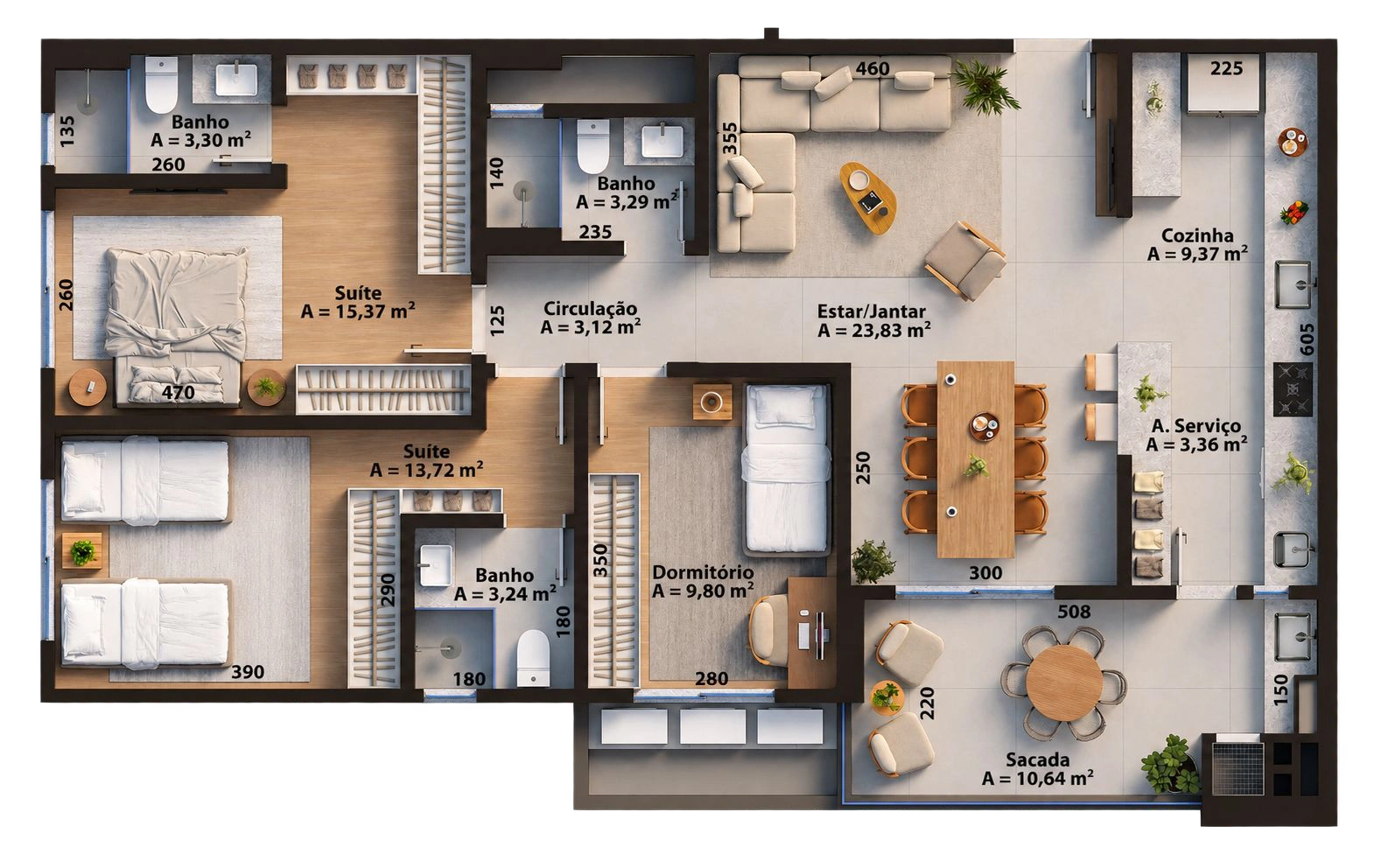 Apartamentos — Finais 01 e 06 — 3 Dorms · 2 Suítes — 112,45m²